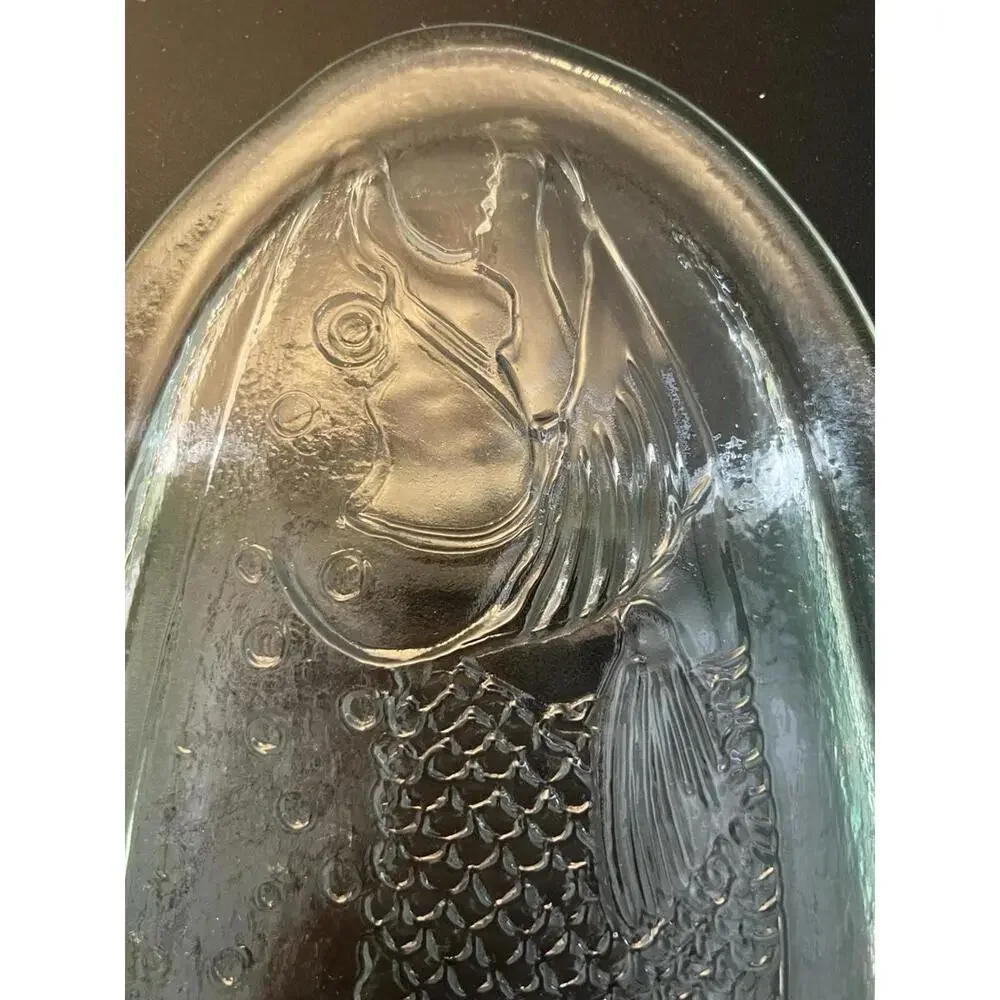 Crate & Barrel Italy Vintage 1990s Large Oval Glass Fish Platter, 22x8.75”